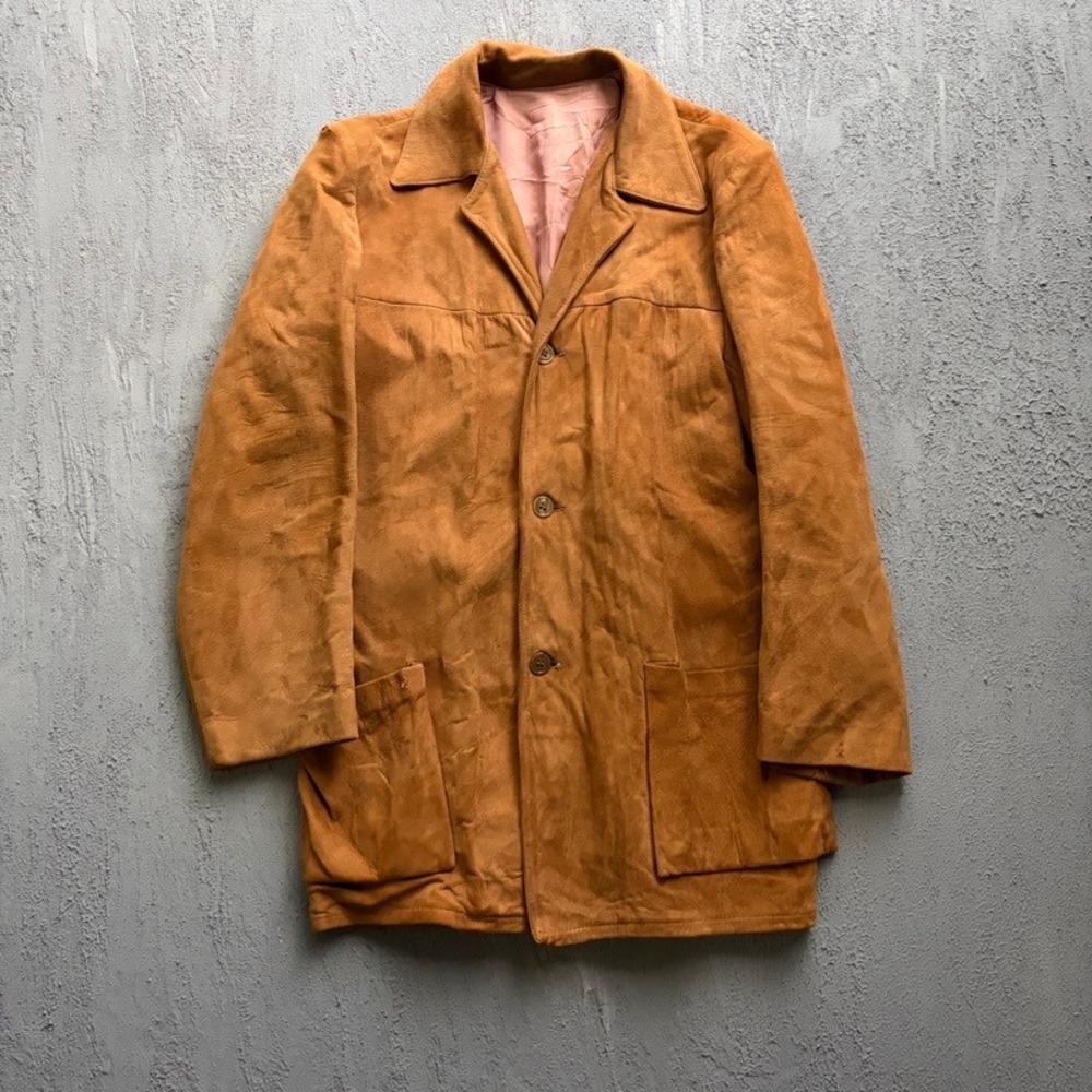 Vintage Suede Leather Jacket Medium Brown 1970s Western Chore